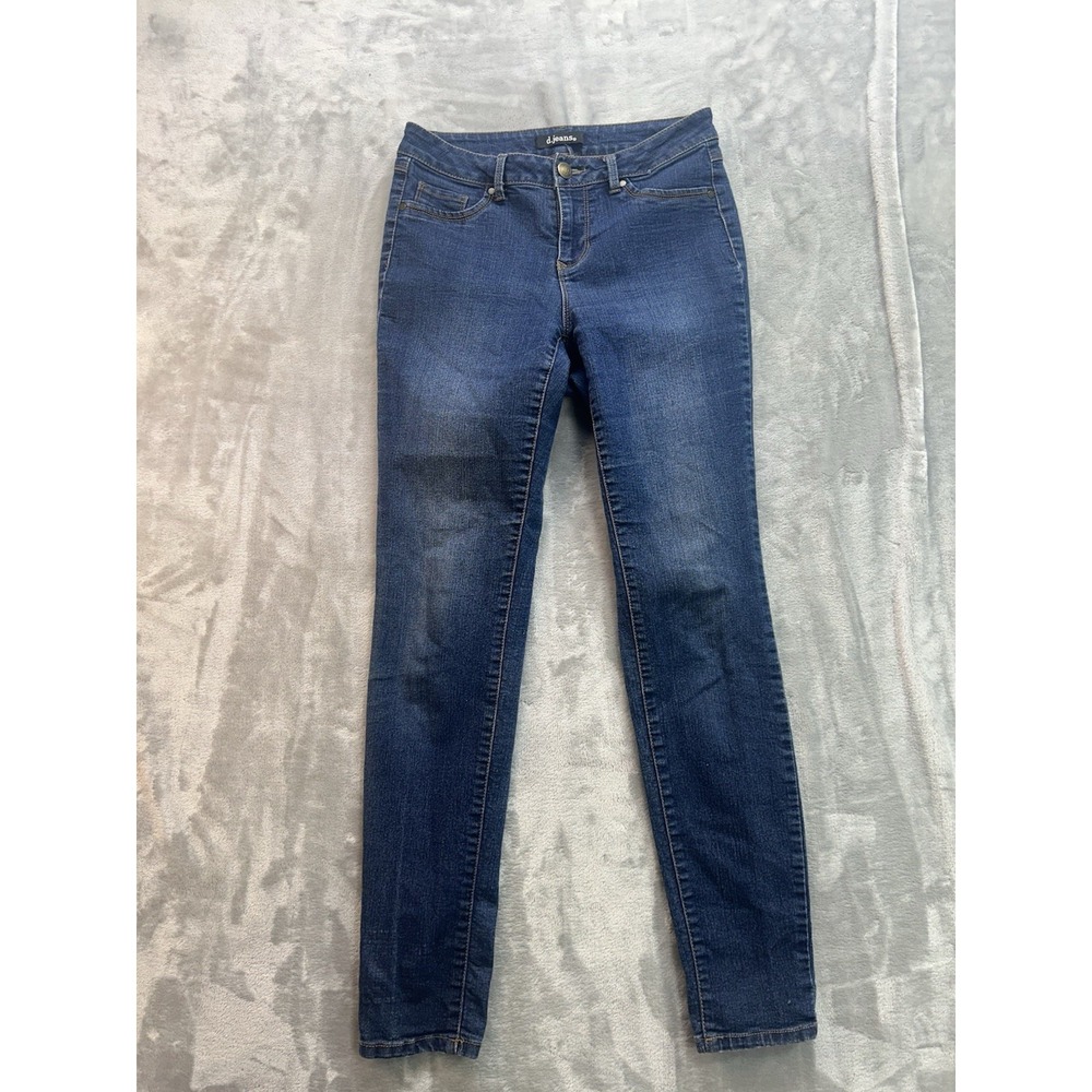 D. Jeans Womens Sz 4 Blue Skinny Stretch Mid Rise Whiskered Faded Denim Casual
